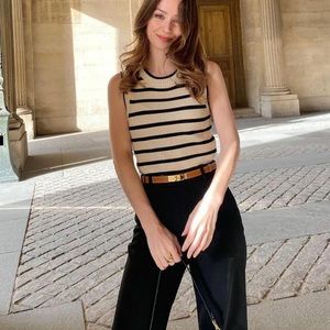 Commense Leisure Stripe Knit Crop Top - Apricot, Size L, NWT